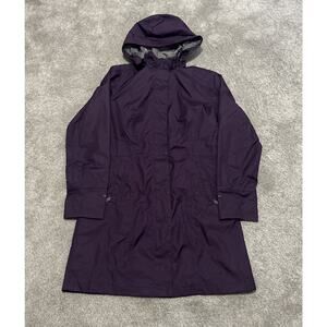 Eddie Bauer Jacket Size S Purple Rain Coat Windbreaker Long Hooded Zip Womens